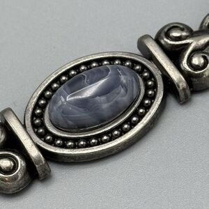 Vtg Womens Metal Chain Belt Sonoma 41" L Size Med / Large Blue Simulated Stone